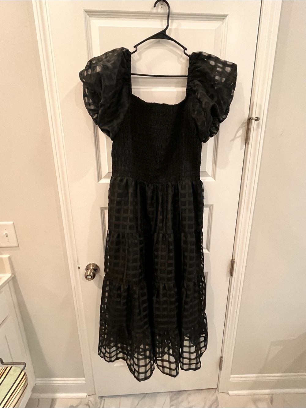 Black Puff Sleeve Tiered Kids Dress